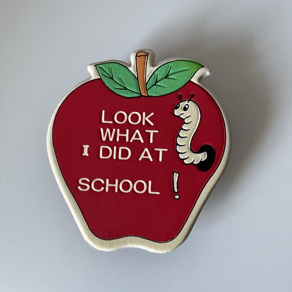 Vintage LOOK WHAT I DID AT SCHOOL Refrigerator Magnet Red Apple House Of Lloyd